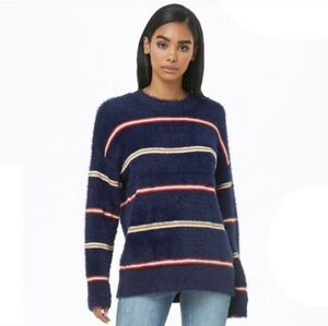 FOREVER 21 FUZZY STRIPED CREW NECK SWEATER SIZE L